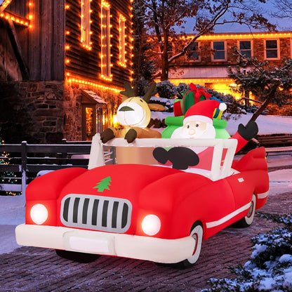 Goflame 7.7 FT Long Lighted Xmas Inflatable Santa Claus & Reindeer Driving Red Car Gift Boxes