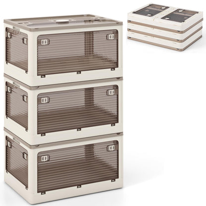 Goflame Storage Bins with Lids and Hidden Wheels, 3/6 Pack Stackable Collapsible Storage Boxes with 5 Opening Doors
