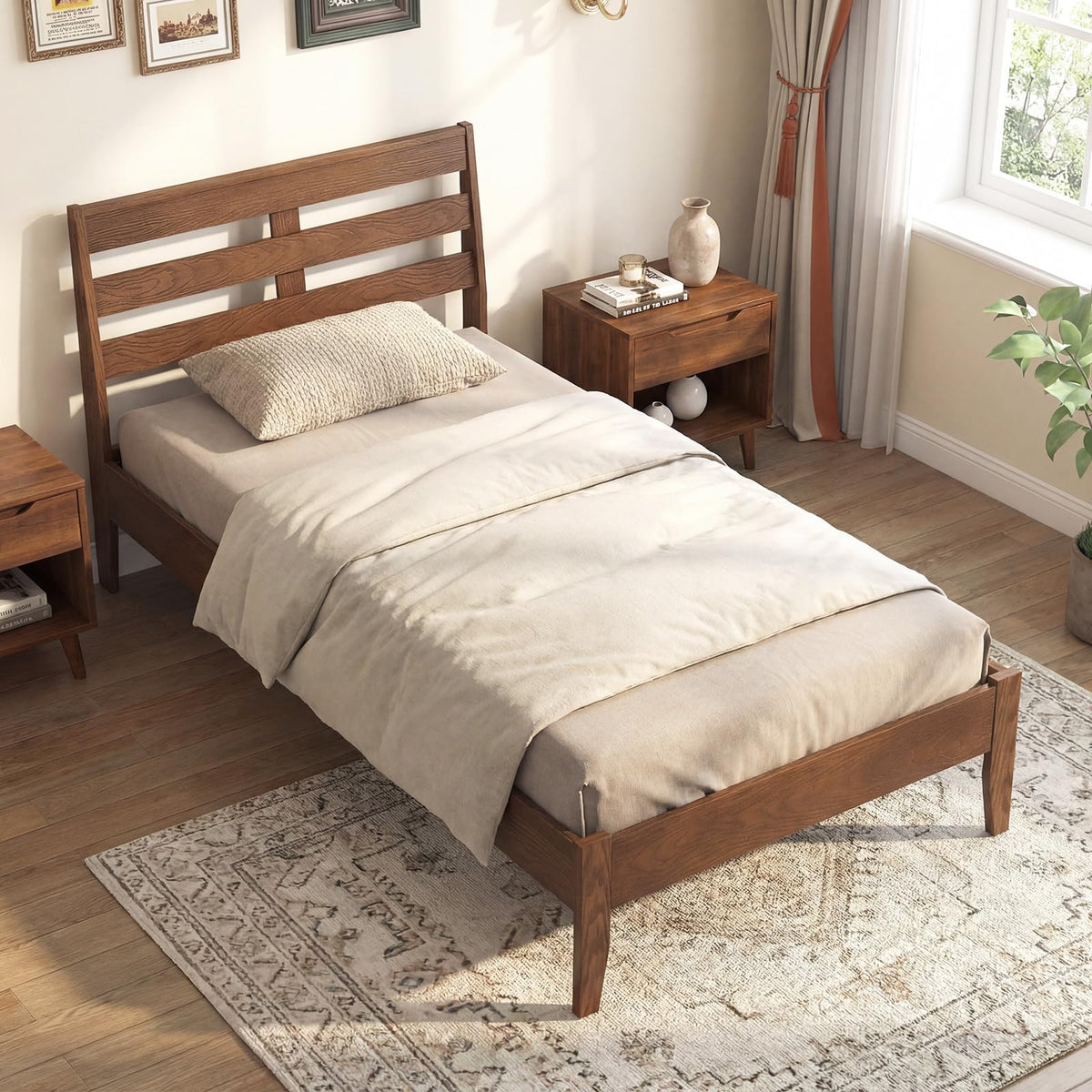 Goflame Twin Size Bed Frame with Slat Headboard
