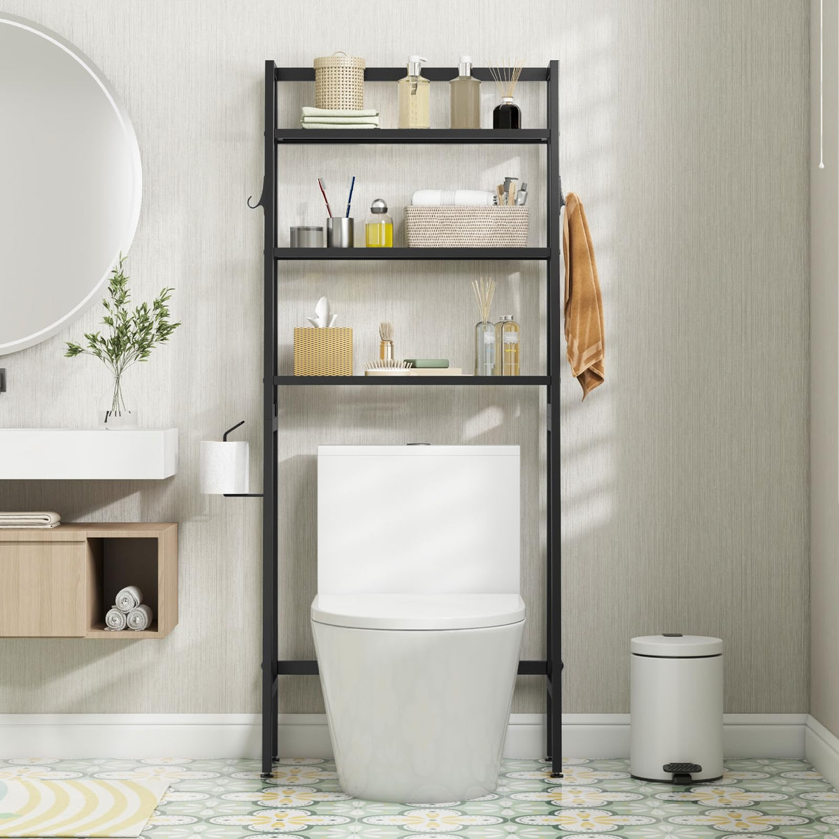 Goflame Over The Toilet Storage Shelf - 3-Tier Freestanding Above Toilet Rack