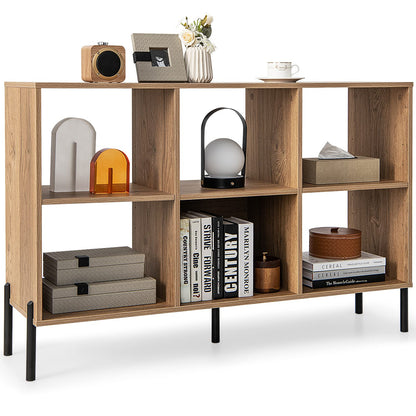 Goflame 6 Cube Bookcase, 3-Tier 47" Long Wood Bookshelf w/ 5 Metal Legs, Adjustable Shelf, Anti-toppling Device