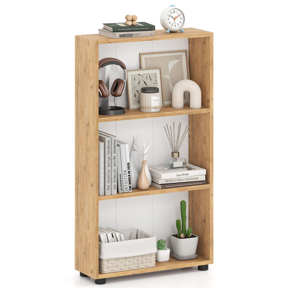 Goflame 3-Tier Bookcase with Anti-Tipping Kit for Living Room