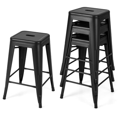 Goflame Metal Backless Bar Stools Set of 4, 24" Industrial Counter Height Bar Stools w/Cut-Out Handle, Footrest