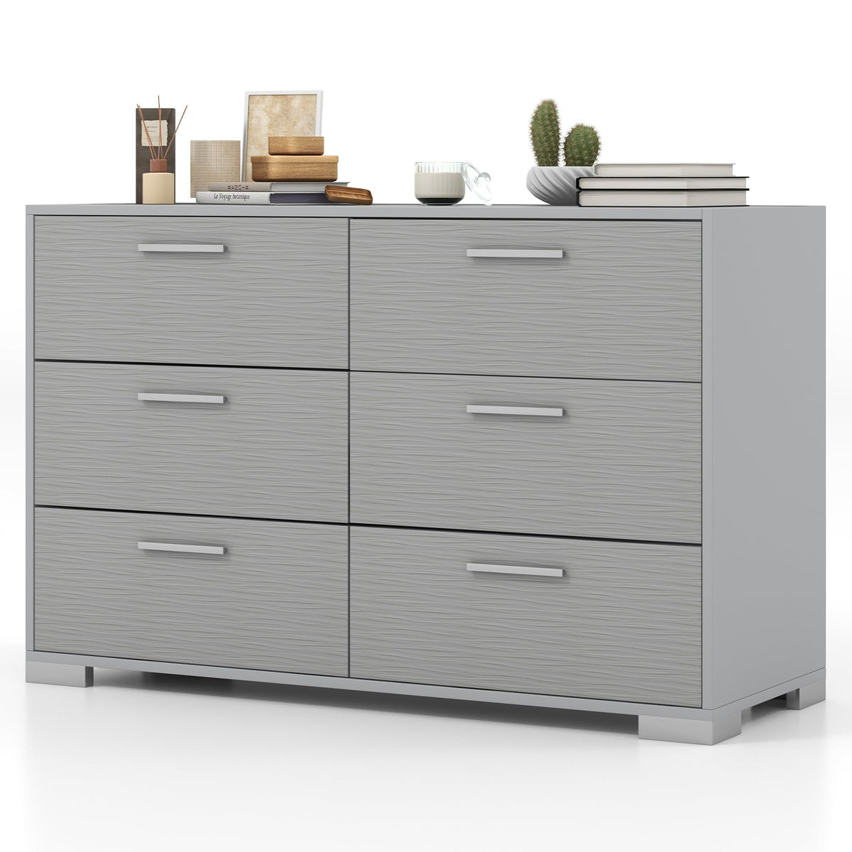 Goflame Storage Cabinet with 6 Drawers, Metal Legs & Handles, Anti-Toppling Devices, Grey