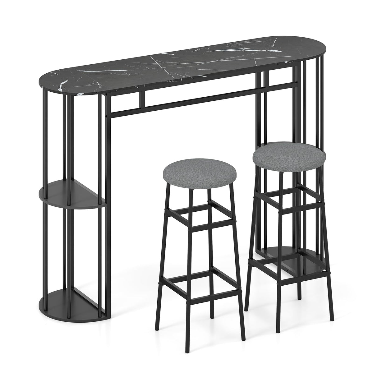 Goflame 3 Pieces Bar Table Set for 2 with 2 Padded Stools
