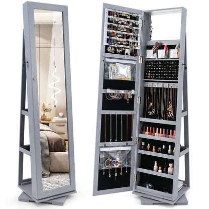 GOFLAME 360° Rotating Jewelry Armoire with Rear Storage Shelves