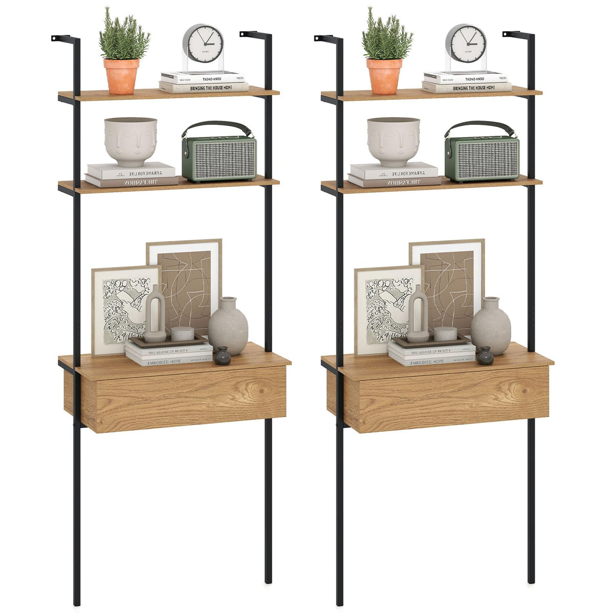 Goflame 4-Tier Ladder Bookshelf for Living Room