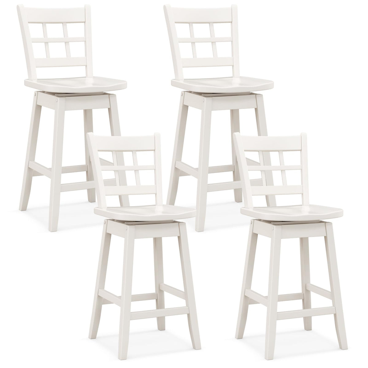Goflame Bar Stools, Farmhouse Swivel Barstools with 6-Grid Hollow Back & Ergonomic Contoured Seat