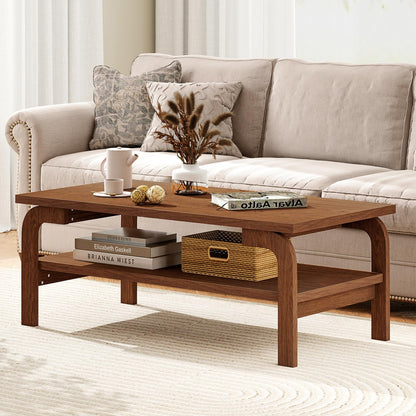 Goflame 2-Tier Coffee Table with Storage, 47” Mid Century Rectangle Accent Table with Open Shelf