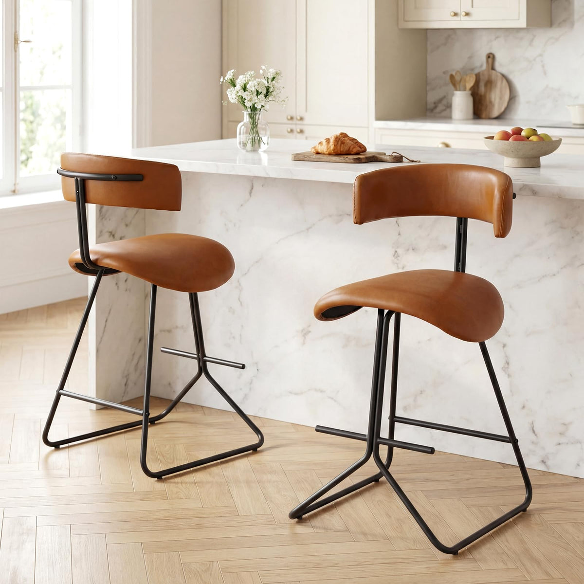 Goflame 25" Fabric Upholstered Armless Counter Height Chairs with Metal Legs & Footrest