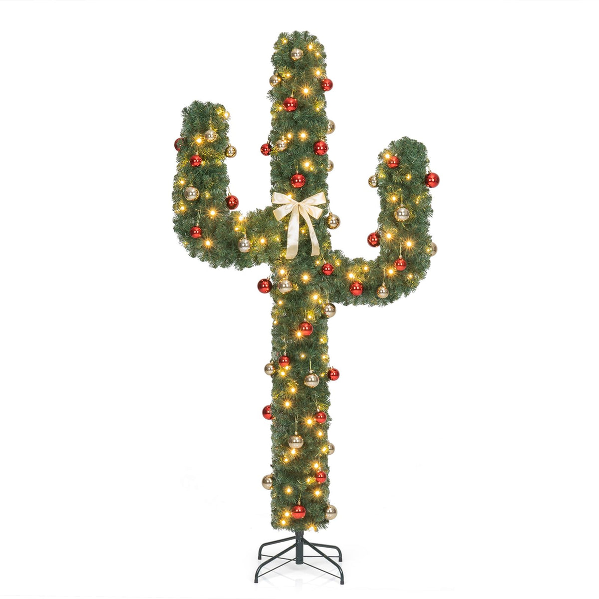 GOFLAME 5/6/7ft Pre-Lit Artificial Cactus Christmas Tree with Metal Stand