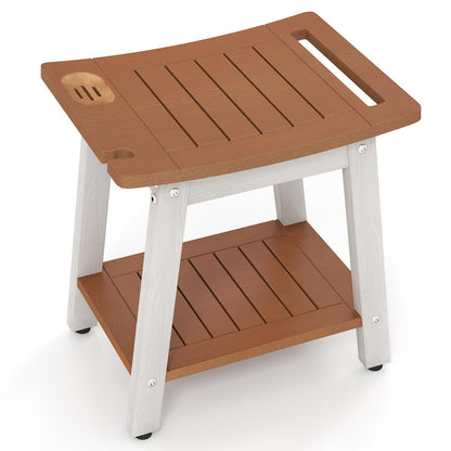 Goflame Shower Bench HIPS Waterproof Bath Spa Seat with Storage Shelf