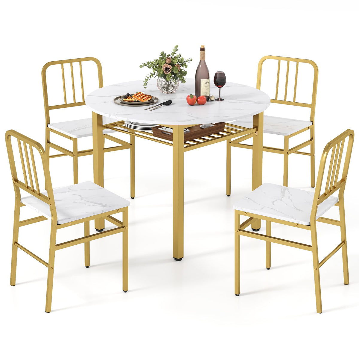 Goflame 40-Inches Round Kitchen Table & Chairs with Storage Rack & Metal Frame