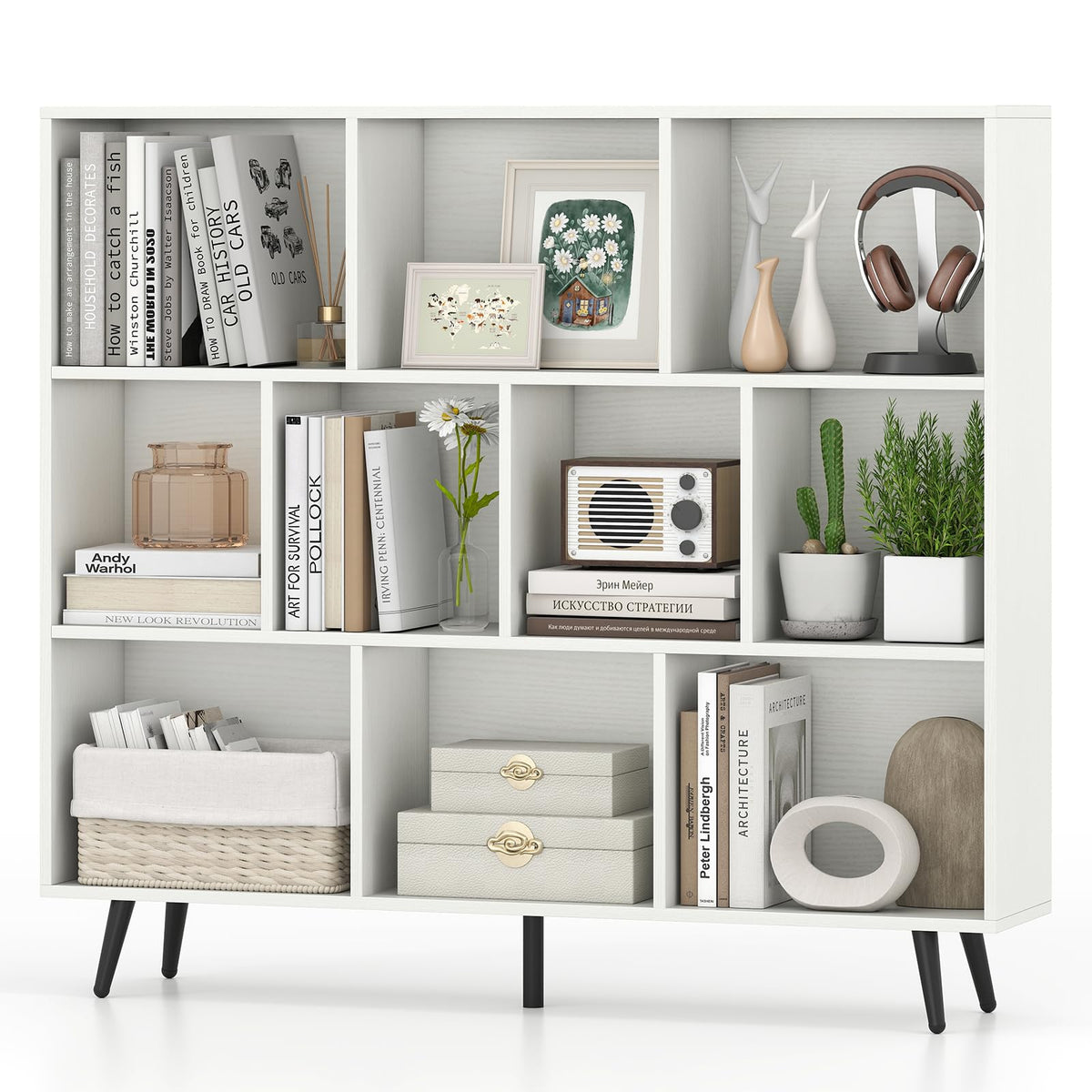 Goflame 10 Cube Bookcase with 5 Metal Legs for Living Room