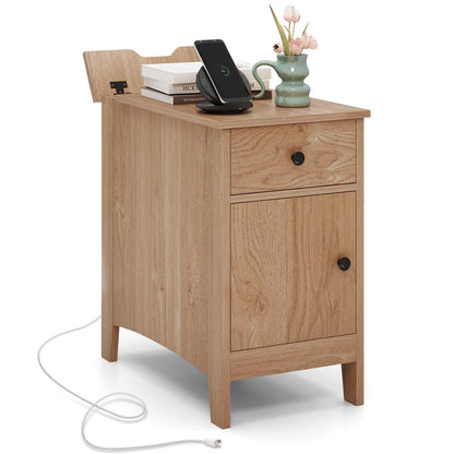 Goflame Nightstand with Charging Station, Flip Top End Table w/USB Ports & Outlets, Modern Side Table w/Storage Drawer