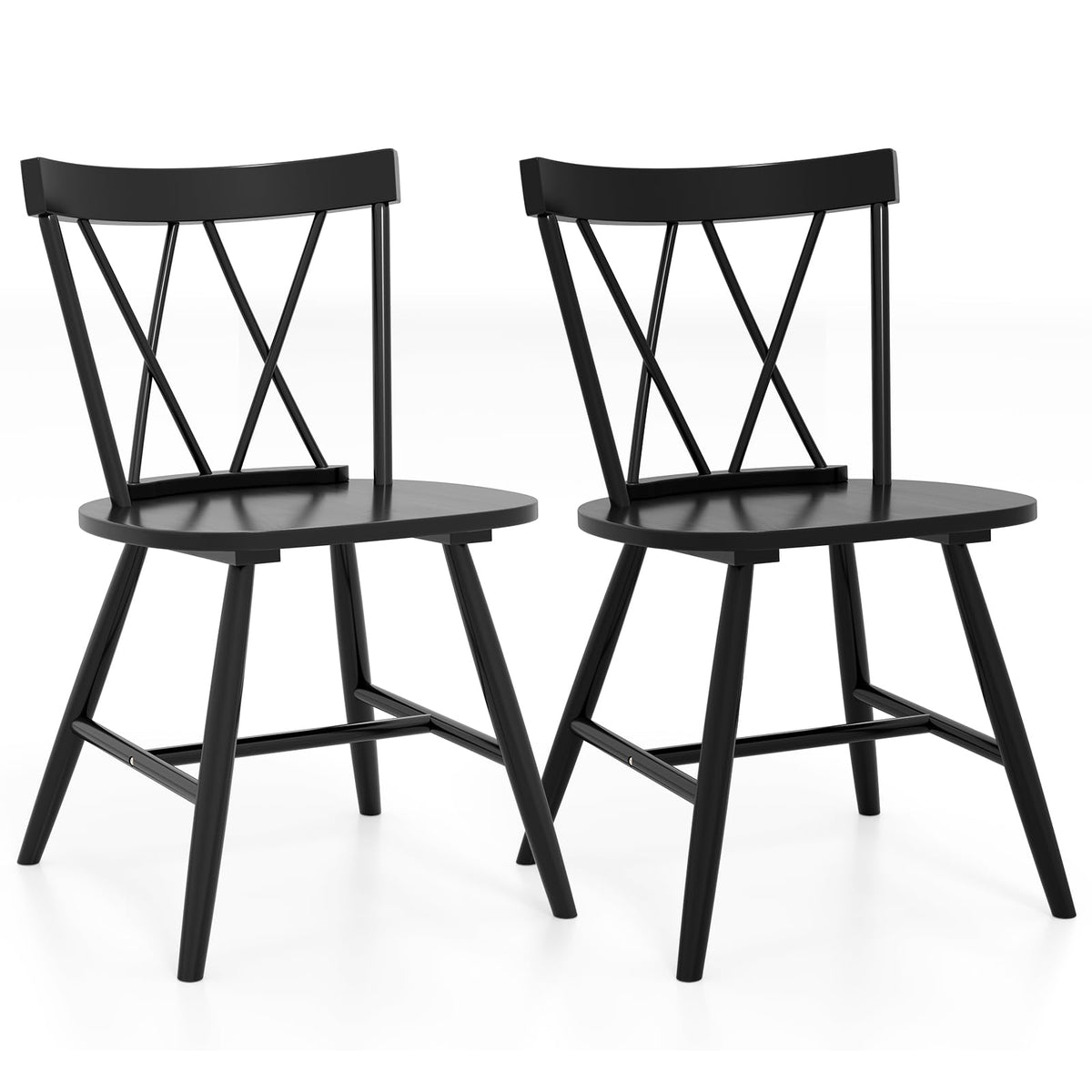 Goflame Wooden Dining Chairs Set of 2/4, Farmhouse Windsor Kitchen Chairs w/Cross Back, Wide Seat