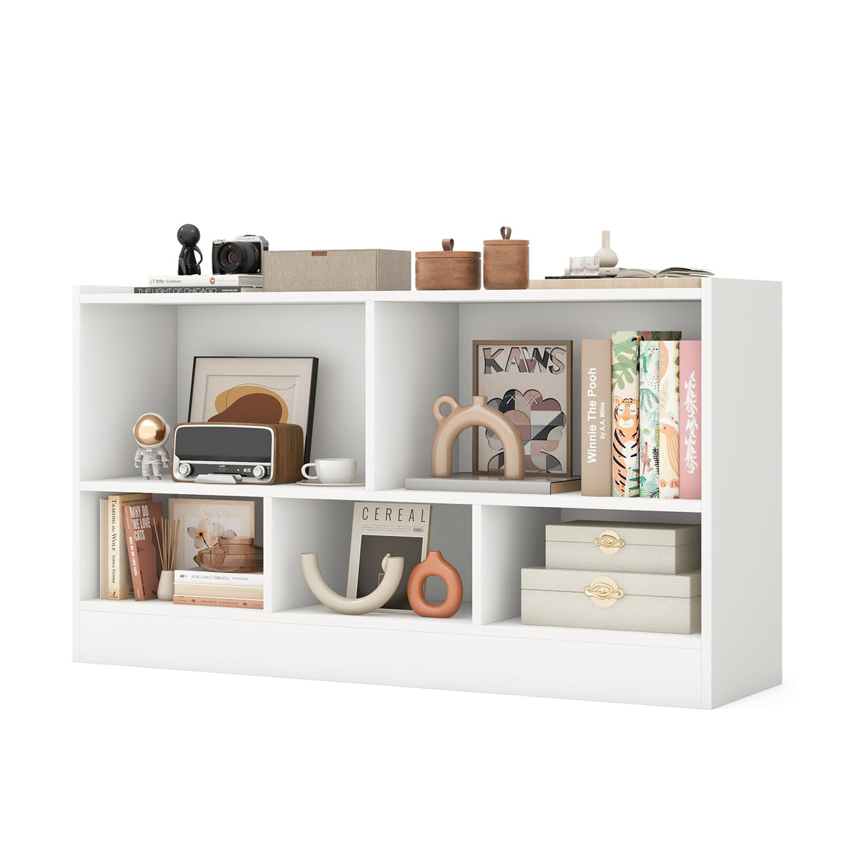 Goflame 5-Cube Bookcase, Freestanding 3-Tier Bookshelf with Spacious Top & Raised Base