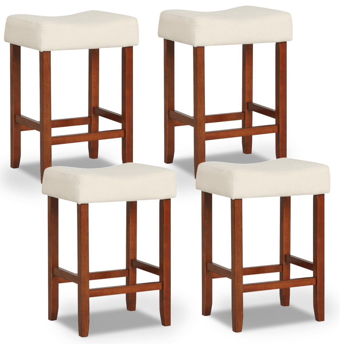 Goflame 29.5" Bar Height Bar Stools Set of 4 - Backless Saddle Barstools with Nailhead Linen Foam Seat