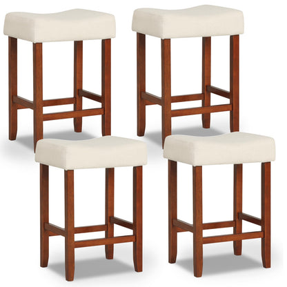 Goflame 29.5" Bar Height Bar Stools Set of 4 - Backless Saddle Barstools with Nailhead Linen Foam Seat