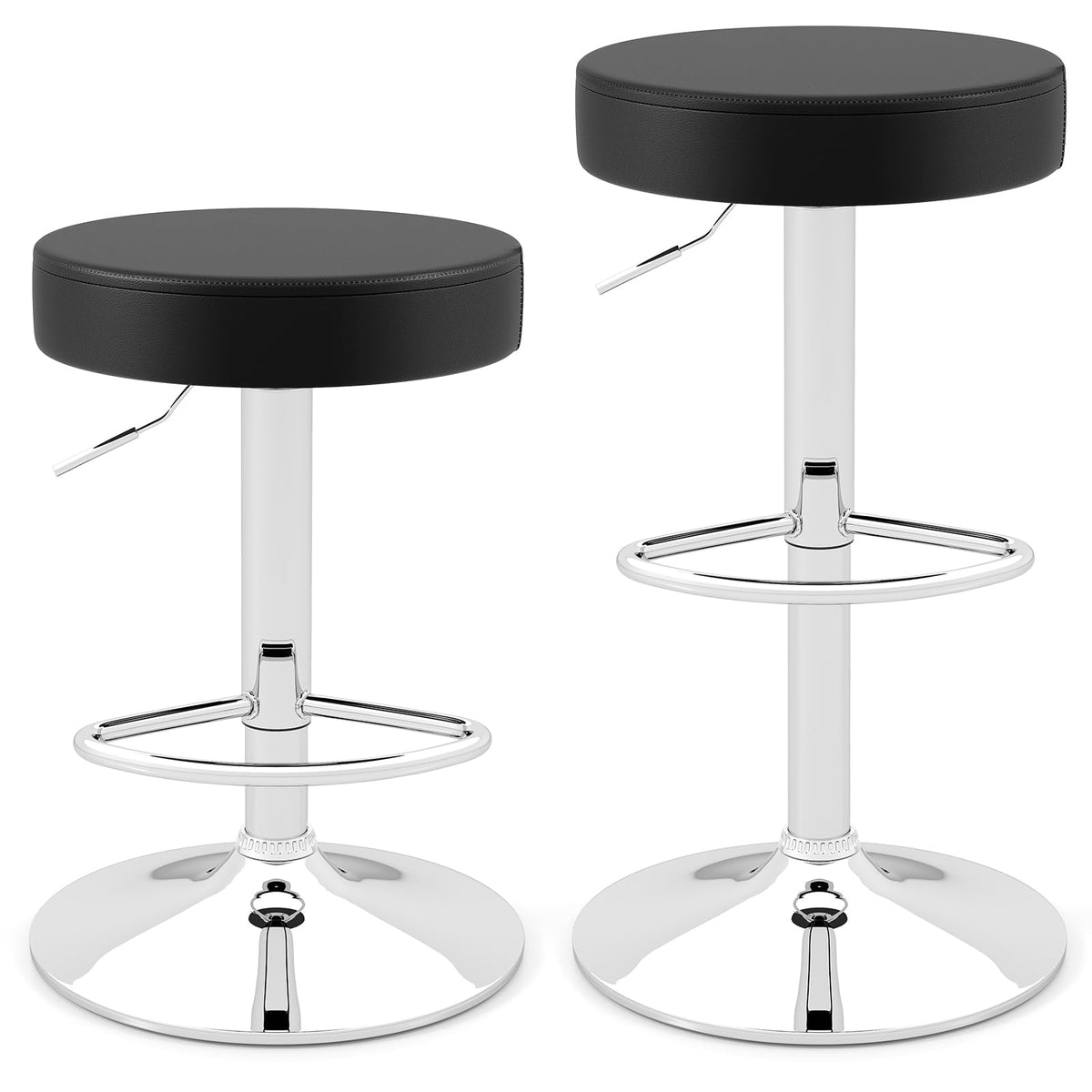 Goflame Adjustable Height PU Leather Bar Chair with Swivel Padded Seat