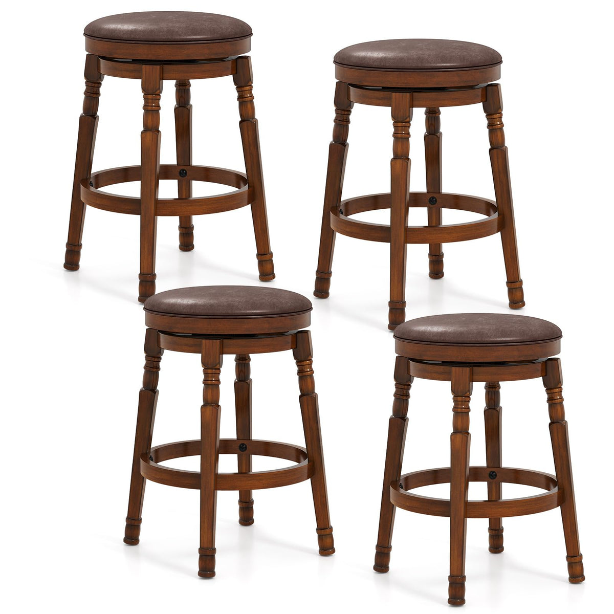 Goflame Swivel Bar Stools Set with Faux Leather Padded Seat
