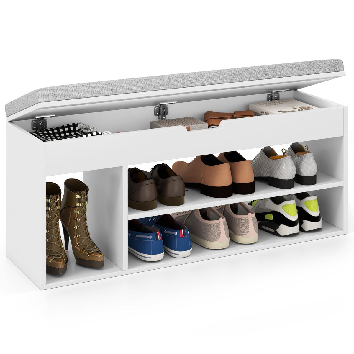 Goflame 3 Tier Shoe Rack Organizer with Flip Top Storage and Padded Seat Cushion