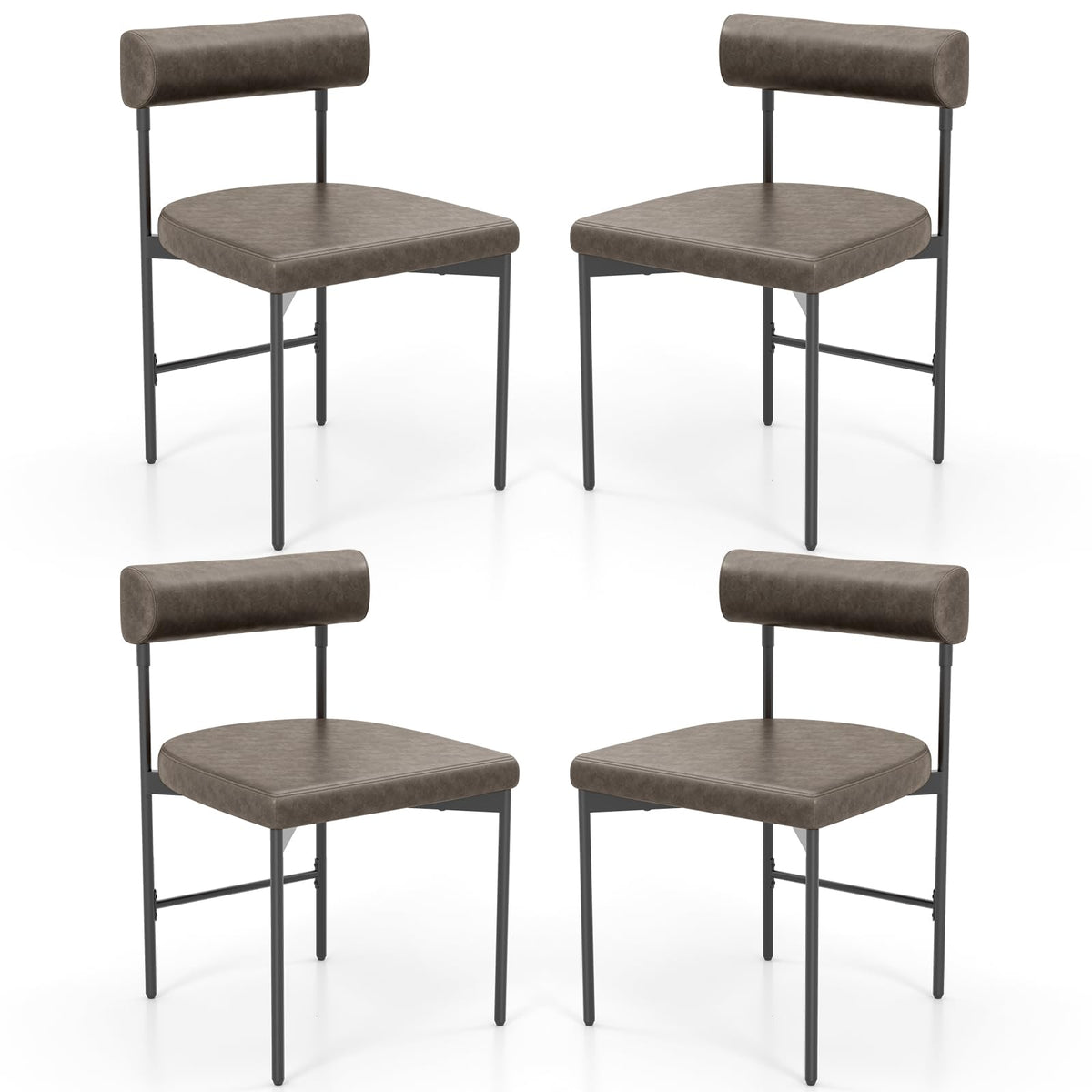 Goflame Dining Chairs, Faux Leather Upholstered Kitchen Side Chair with Padded Backrest and Cushion, Metal Legs