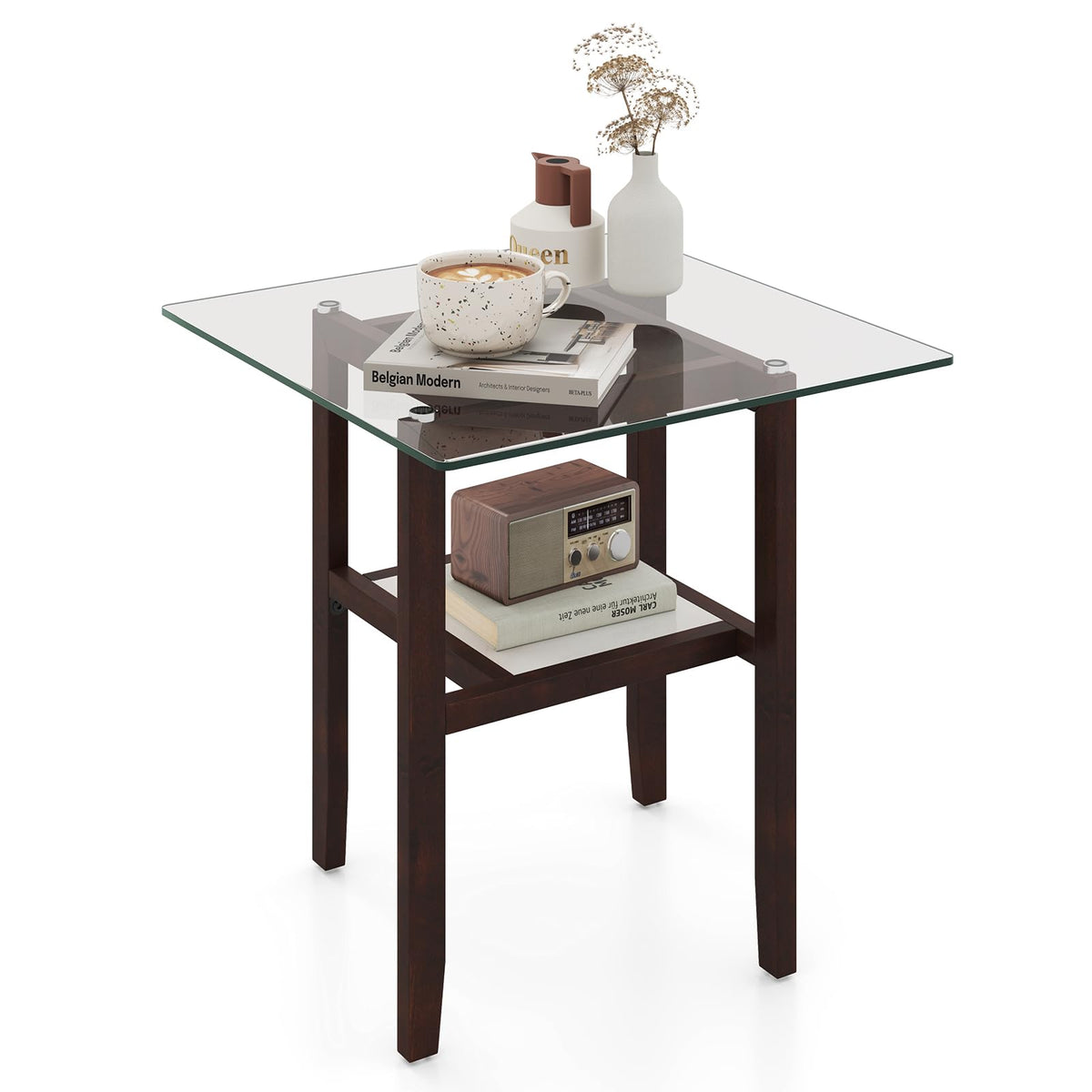Goflame Small Coffee Table 24" Glass End Table