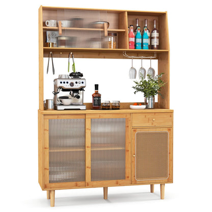 Goflame Pantry Cabinet 69" Bamboo Hutch Cabinet with Storage