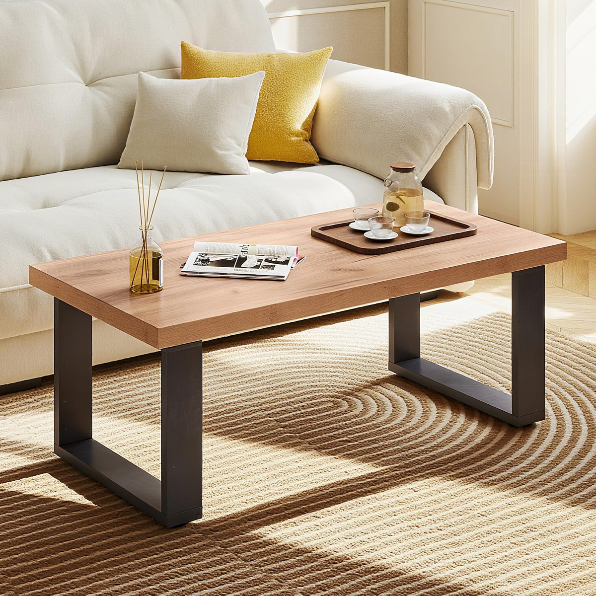Goflame Rustic Coffee Table 47 Inch Industrial Wood Center Table with 1.8" Tabletop