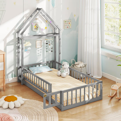 Goflame Twin House Floor Bed for Kids