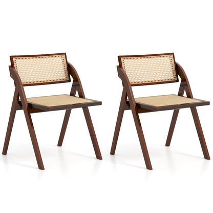 Goflame Folding Dining Chairs Set, Wooden Folding Chair with Rattan Backrest & Seat