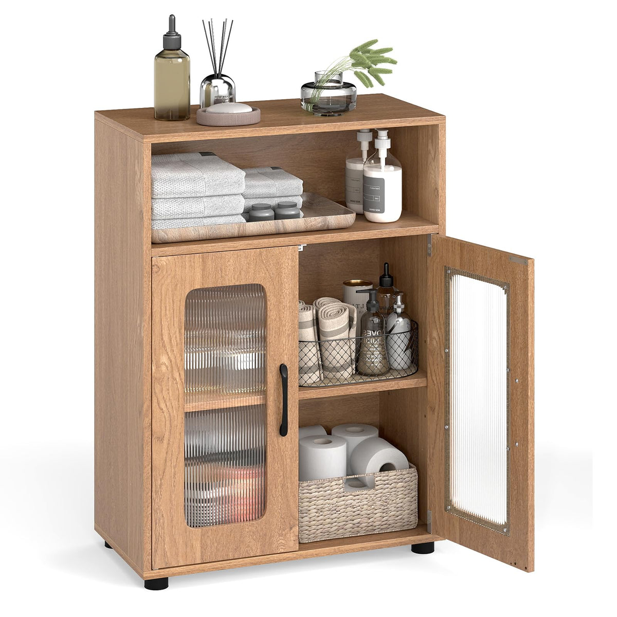 Goflame Bathroom Storage Cabinet with 2 Doors & 3-Level Adjustable Shelf