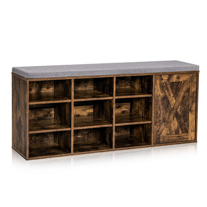 Goflame Shoe Bench, 3 Tier 9 Cubes Storage Bench with Adjustable Shelves (Rustic Brown)