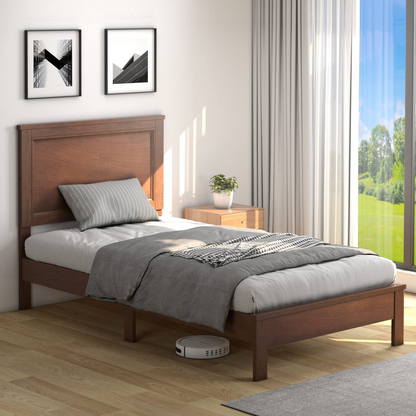 Queen/Full/Twin Size Platform Bed w/ Rubber Wood Legs & Integrated Headboard | Wooden Bed Frame