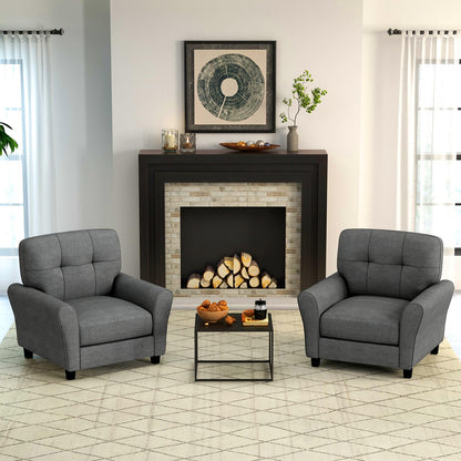 Goflame Modern Mid-Century Accent Chair - Linen Living Room Chair with Tufted Back, Grey