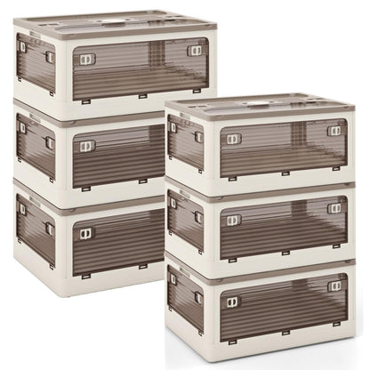 Goflame Storage Bins with Lids and Hidden Wheels, 3/6 Pack Stackable Collapsible Storage Boxes with 5 Opening Doors