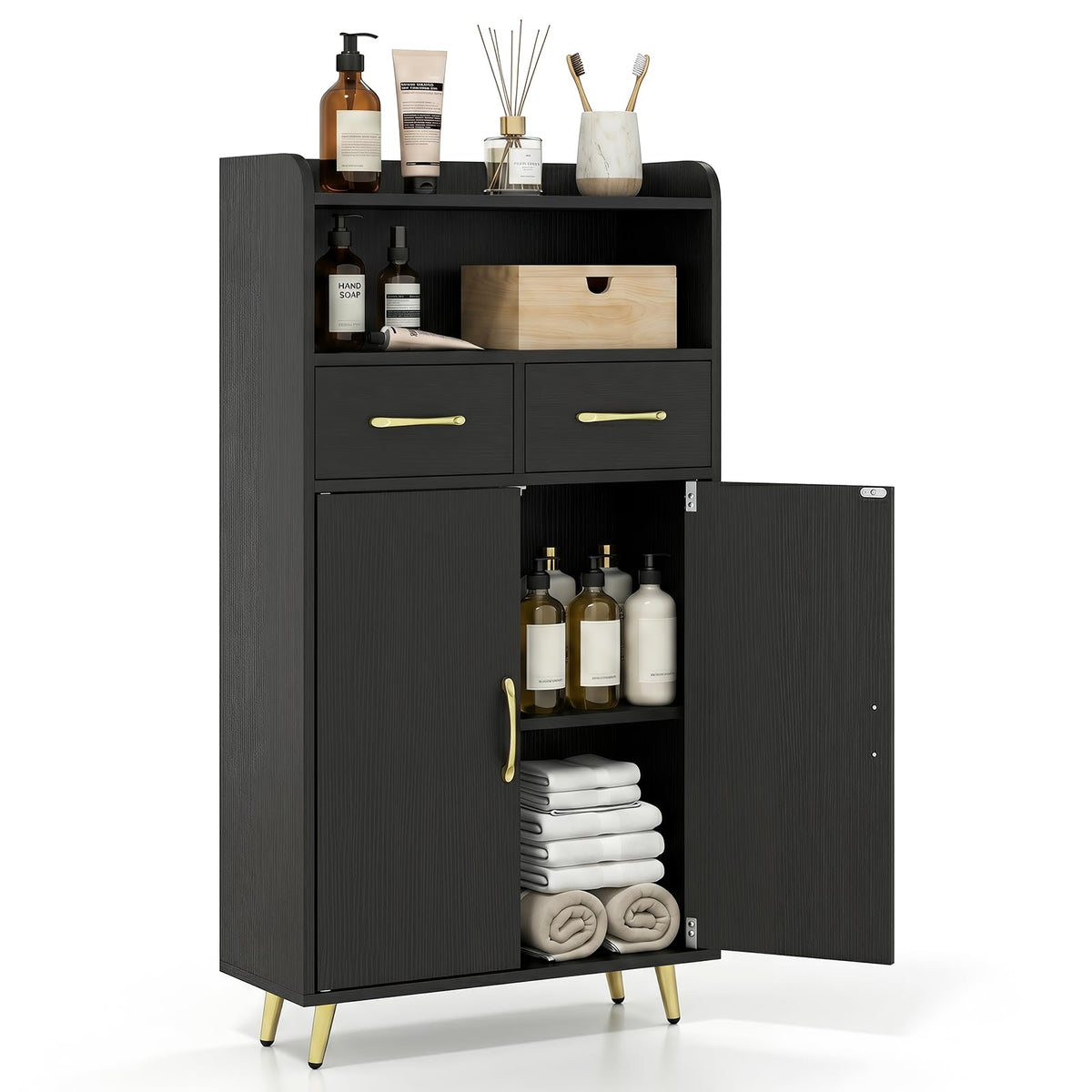 Goflame Freestanding Bathroom Storage Cabinet with 2 Drawers and 2 Doors