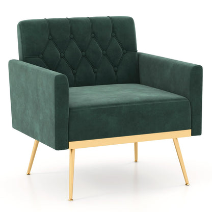 Goflame Modern Velvet Accent Chair Set of 1/2, Mid-Century Upholstered Single Sofa Chair w/Button Tufted Back