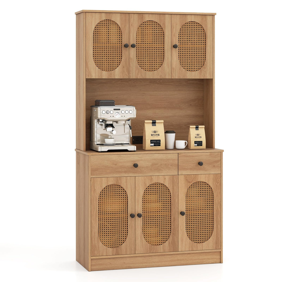 Goflame Kitchen Hutch, 71" Tall Boho Pantry Cabinet