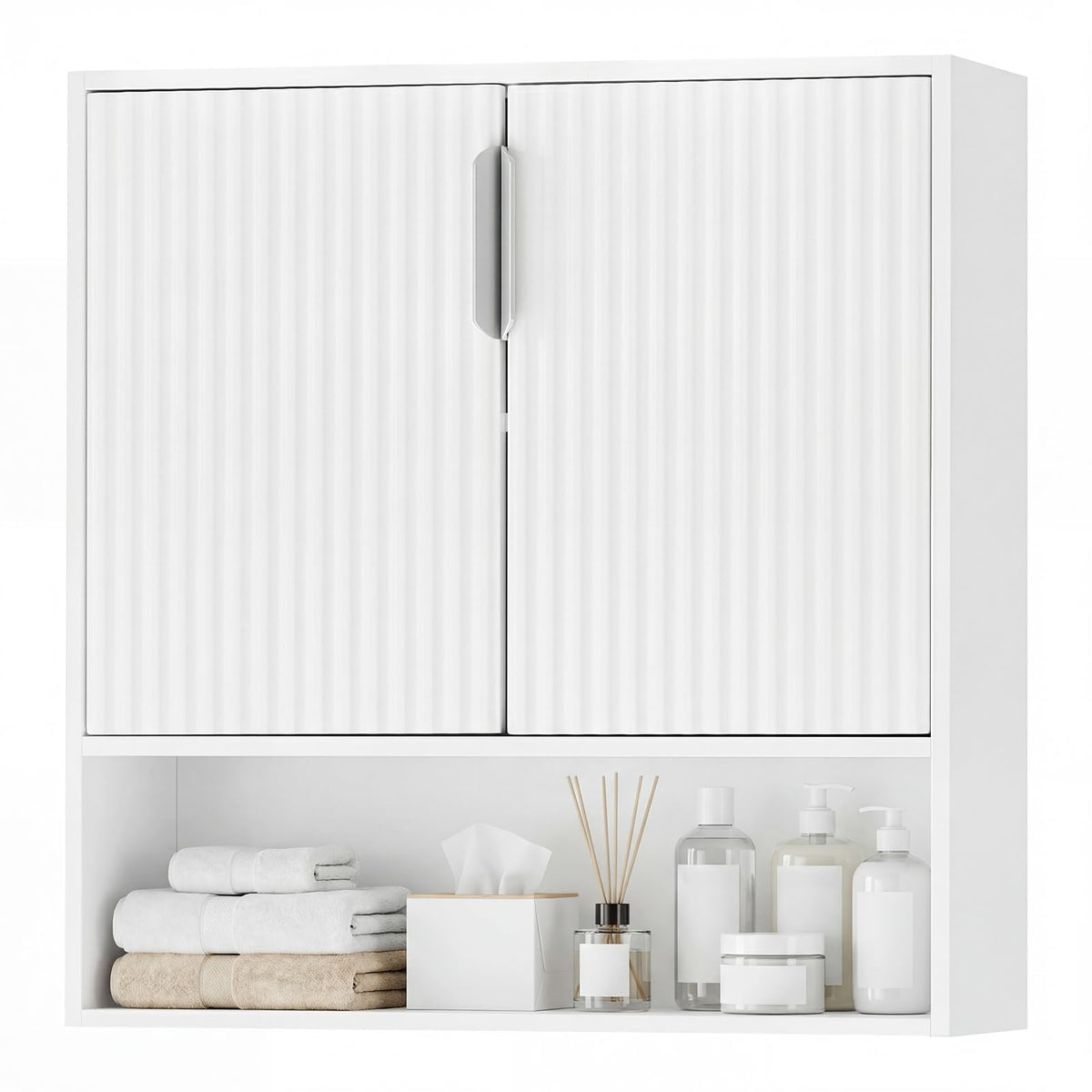 Goflame Fluted Bathroom Wall Cabinet | Over-the-Toilet Medicine Cabinet w/ 2 Doors