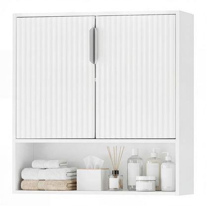 Goflame Fluted Bathroom Wall Cabinet | Over-the-Toilet Medicine Cabinet w/ 2 Doors