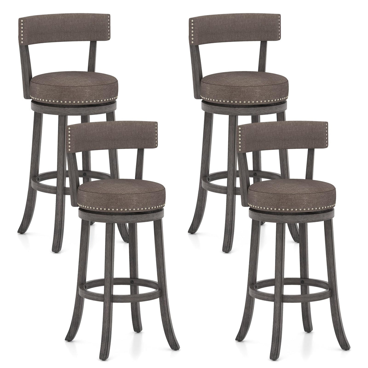 Goflame 31" Bar Stools Set, Swivel Bar Height Bar Chairs with Footrest, Rubber Wood Frame