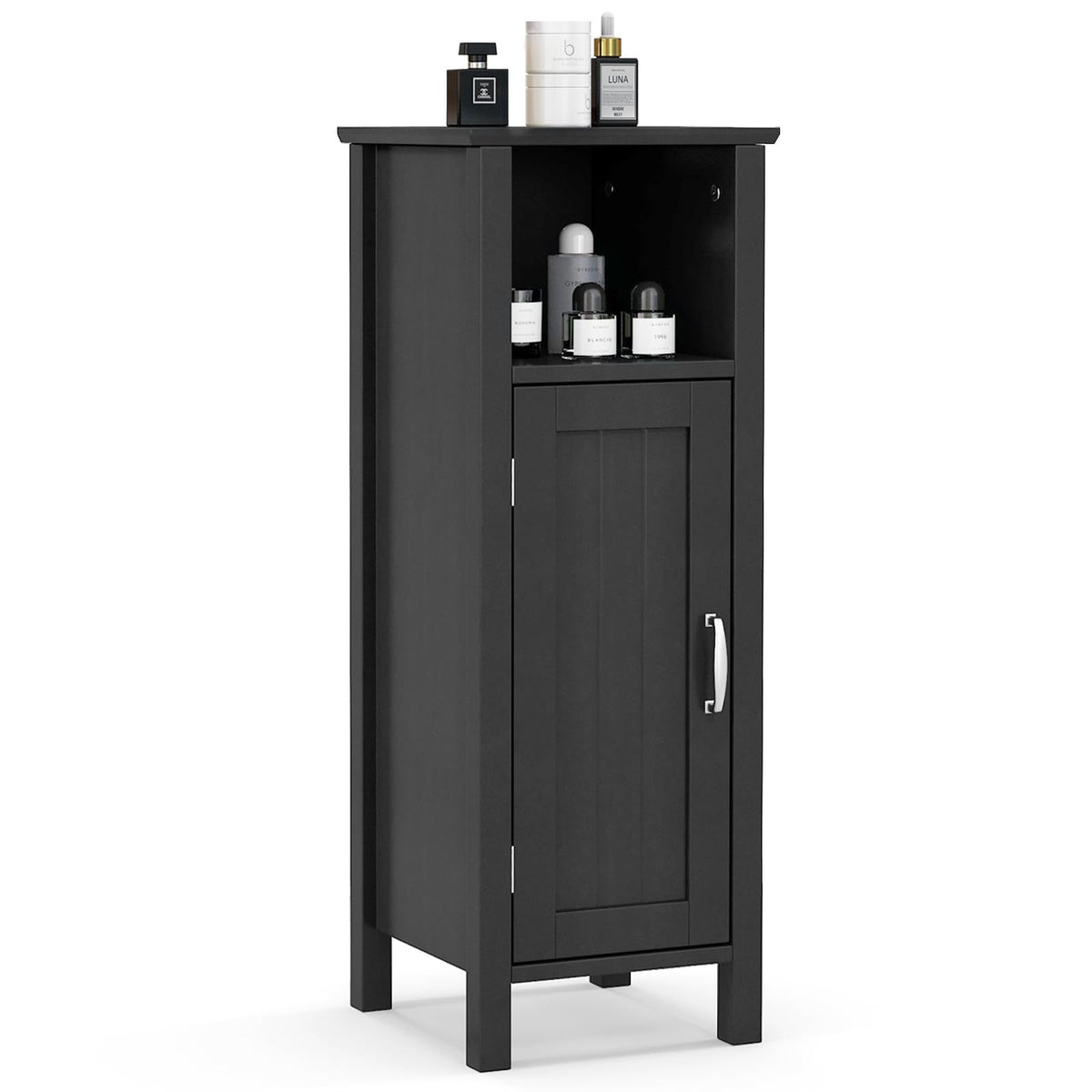 Goflame Narrow Bathroom Storage Cabinet - Corner Unit with Open Compartment, Adjustable Shelf