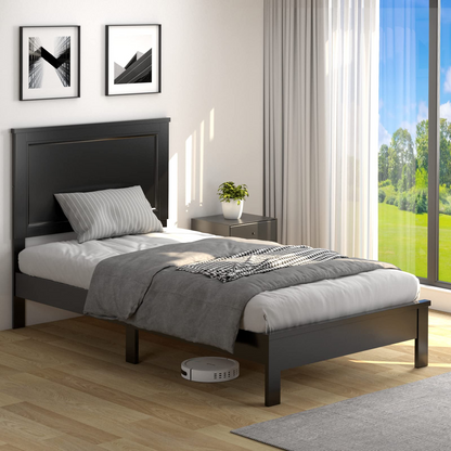 Queen/Full/Twin Size Platform Bed w/ Rubber Wood Legs & Integrated Headboard | Wooden Bed Frame