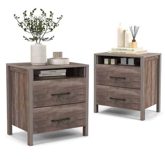 Goflame Farmhouse Nightstand, Rustic Wood Bedside Table