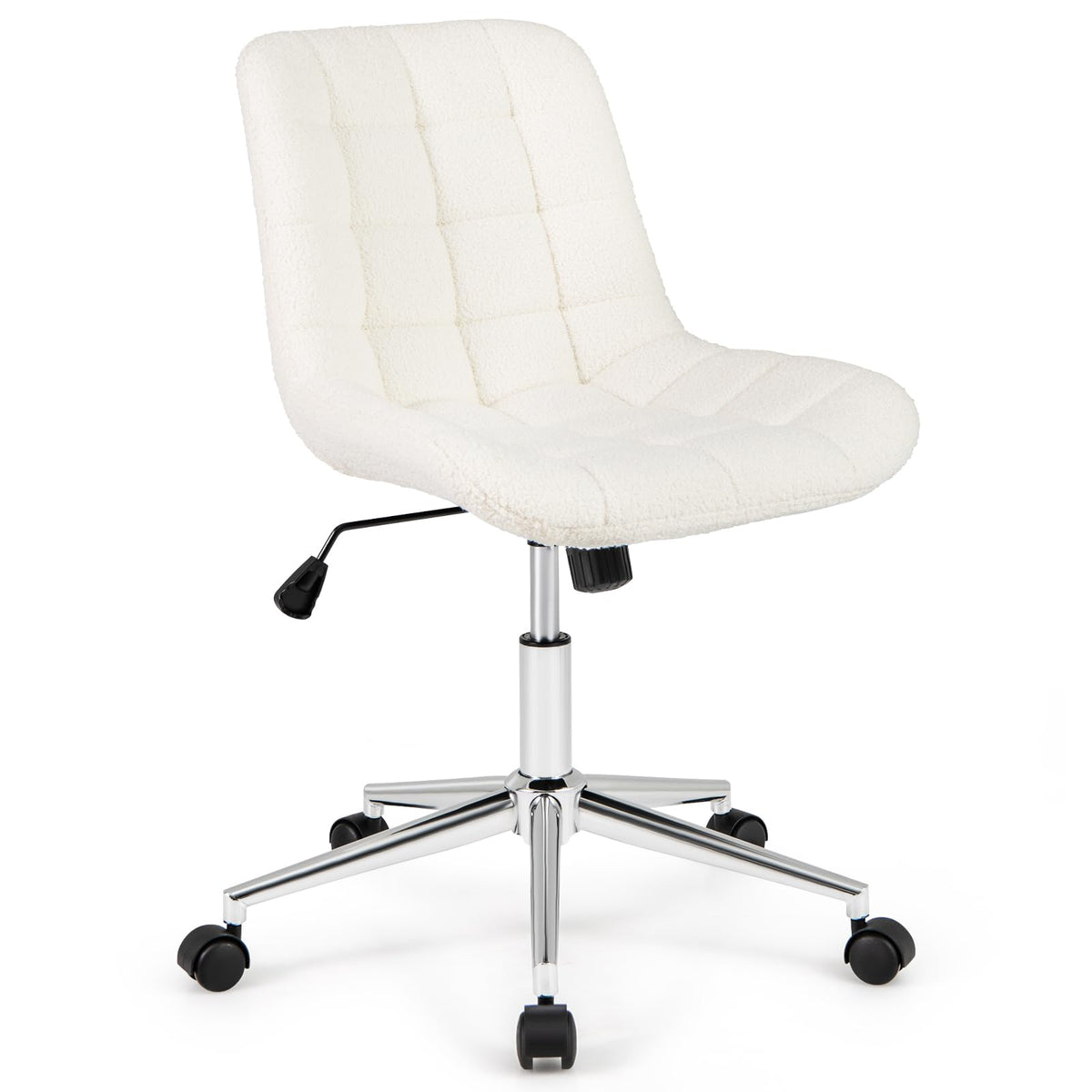 Goflame Armless Office Chair, Modern Faux Fur White Vanity Chair with Wheels & Adjustable Height