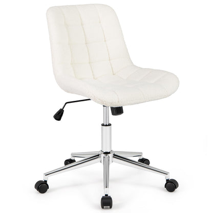 Goflame Armless Office Chair, Modern Faux Fur White Vanity Chair with Wheels & Adjustable Height