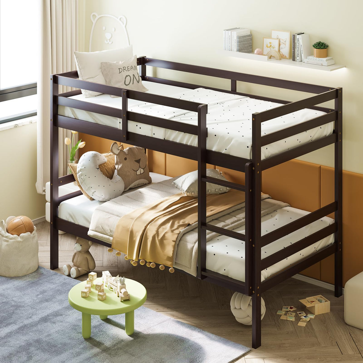 Goflame Bunk Bed Twin Over Twin White, Solid Wood Bunk Bed