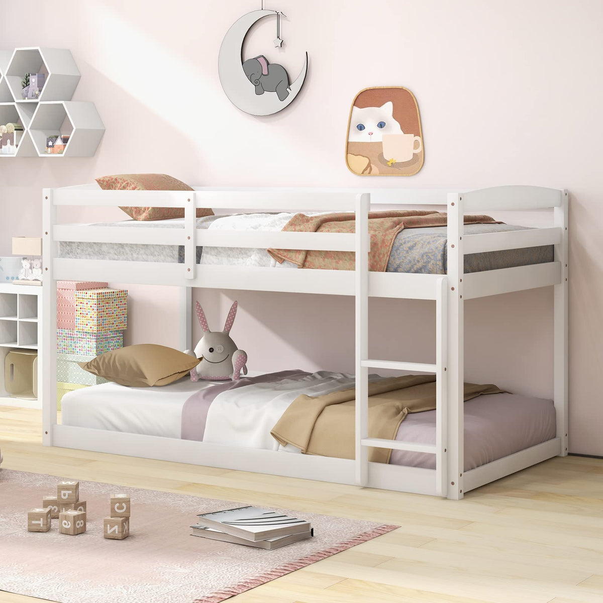 Goflame Solid Wood Twin Over Twin Bunk Bed Frame